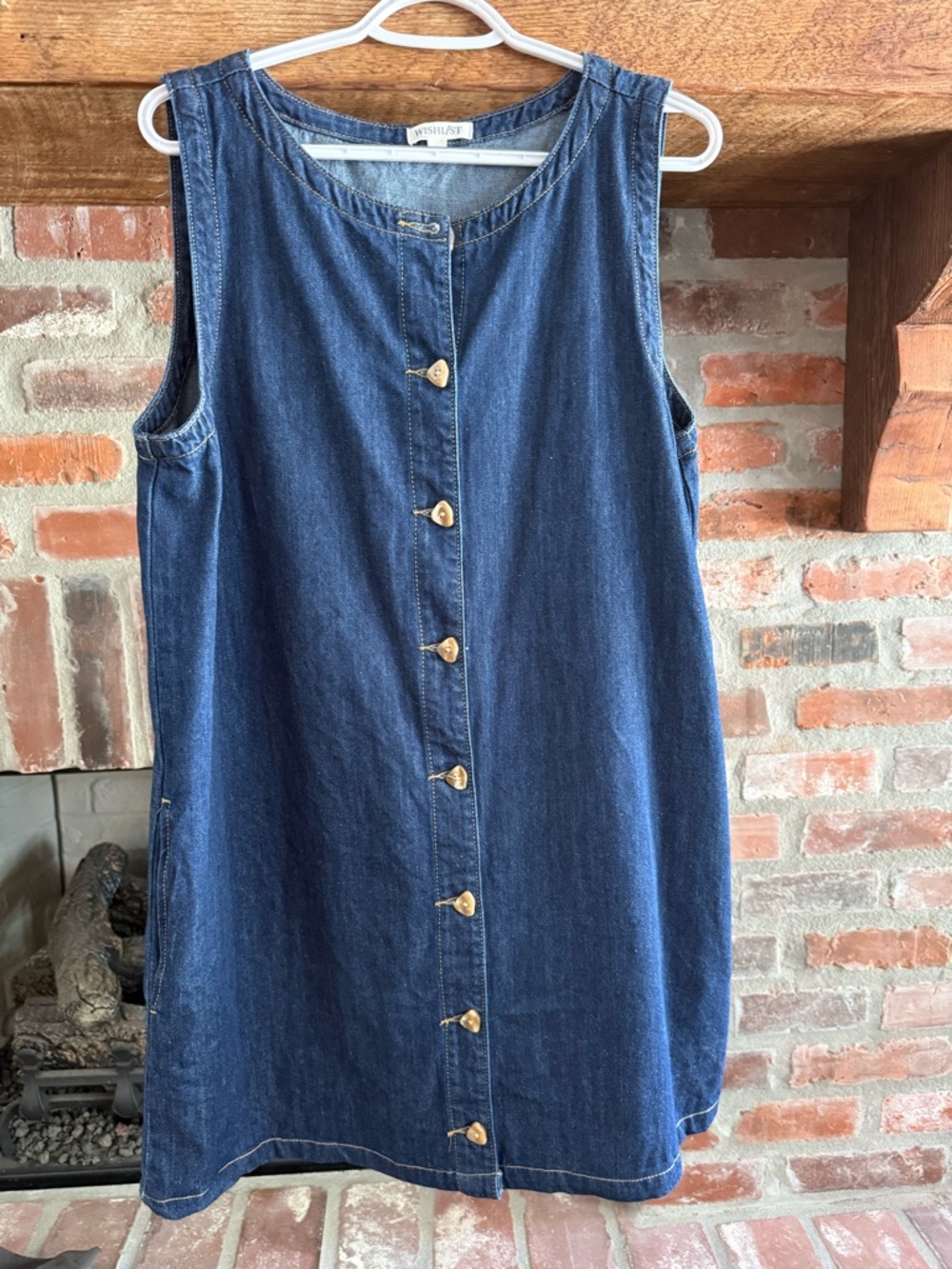 Wishlist Sleeveless Dark Blue Denim Mini Dress with Heart Buttons